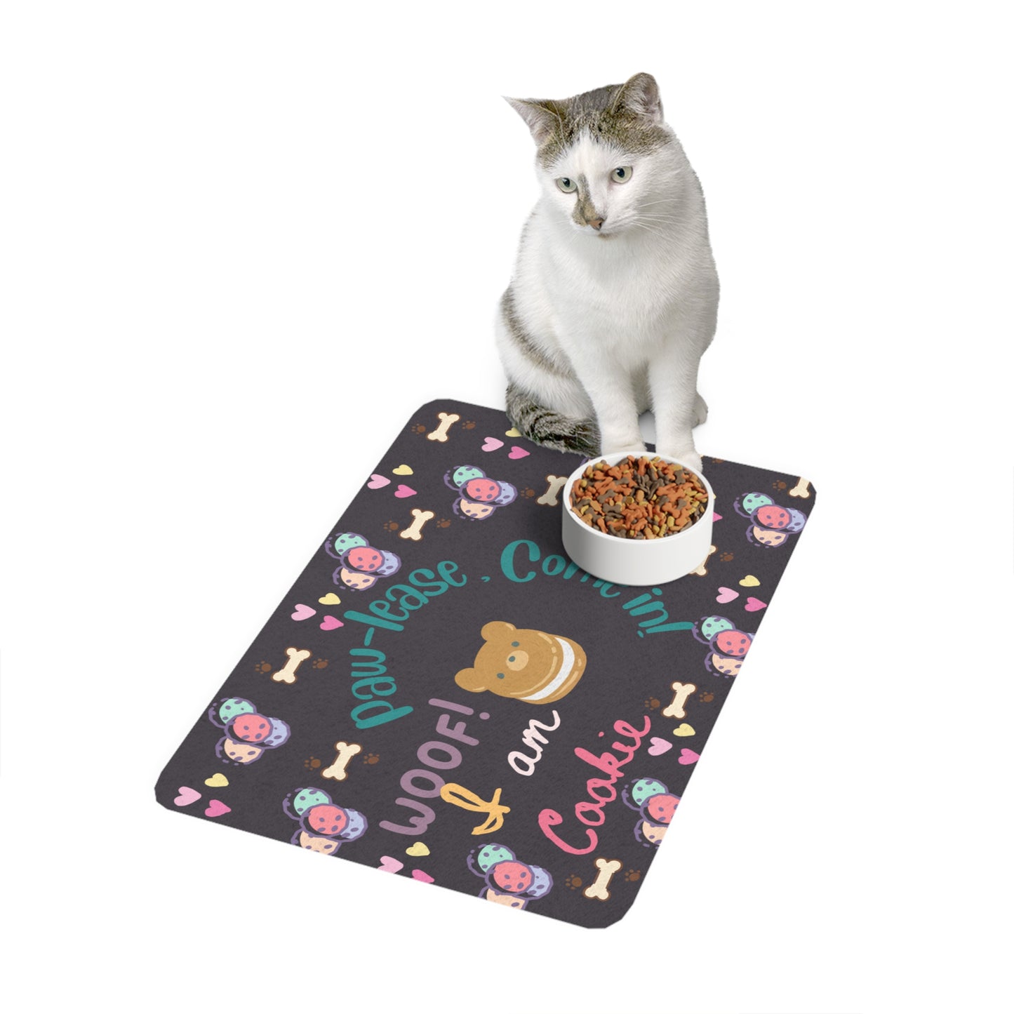 Cute Pet Food Mat with Personalized Design, Dog Feeding Station, Cat Dish Mat, Paw Print Home Decor, Pet Lovers Gift